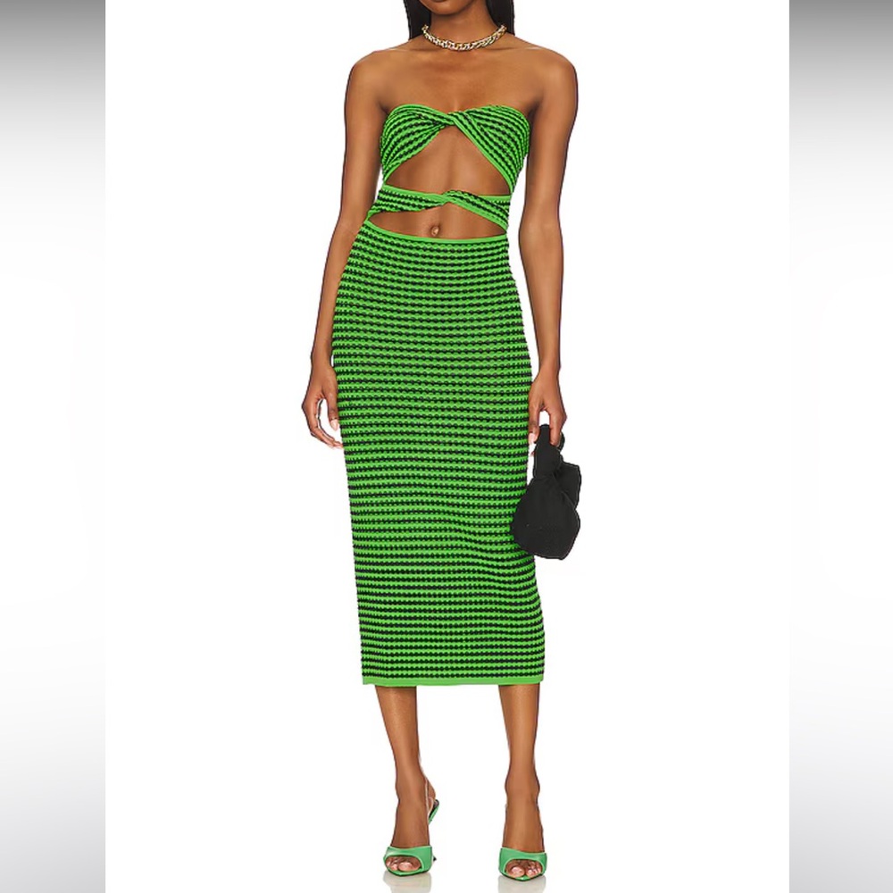 SOLID & STRIPED Strapless Green Knit Cutout Dress
